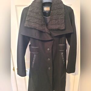 Mackage Black Trench Coat with Quilted Collar